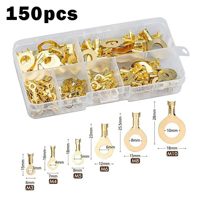 150PCS Ring Cable Lugs Terminals Cable Lug Wire Connector Wire Cable Connectors Brass Terminal Lug Cable Crimp