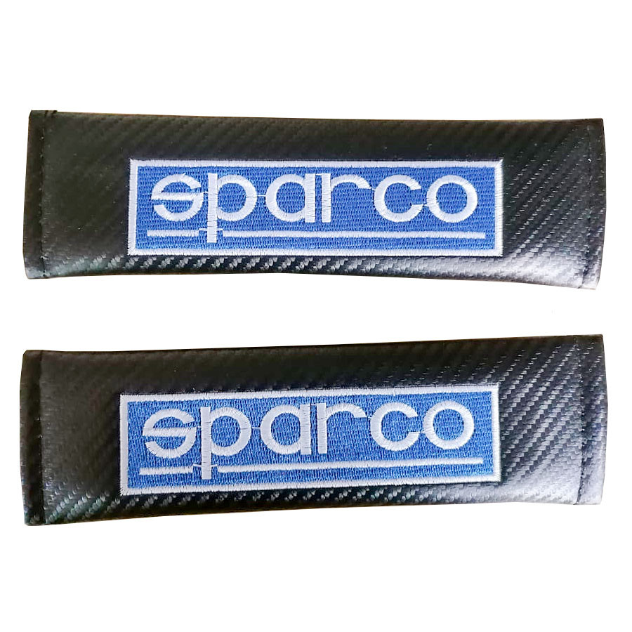 SPARCO Blue Logo 2pcs Car Seat Belt Shoulder Pad Carbon Fiber Sports Design Seat Belt Cover