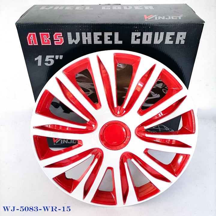 15" WJ-5083-WR-15 inches White & Red Lacquer 4Pcs Hub Caps Wheel Cover Car Wheel Rim Hub Cover