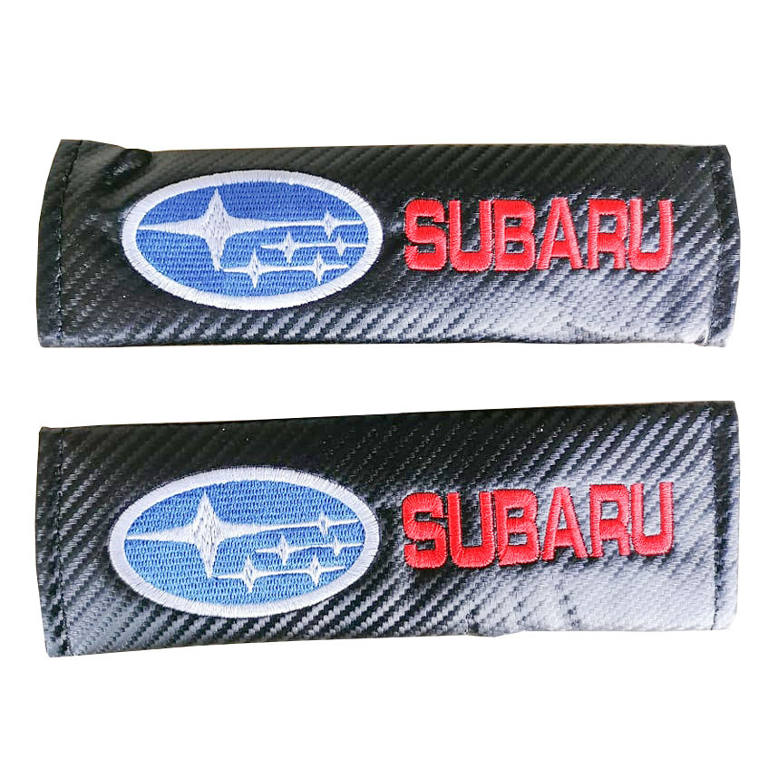 SUBARU Red Letter 2pcs Car Seat Belt Shoulder Pad Carbon Fiber Sports Design Seat Belt Cover