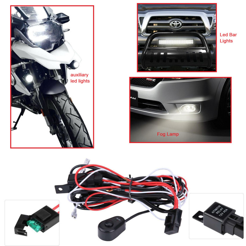 Universal Switch Wire with Relay Wiring Harness Kit Set for Car Motorcycle Fog Lamp Light and LED