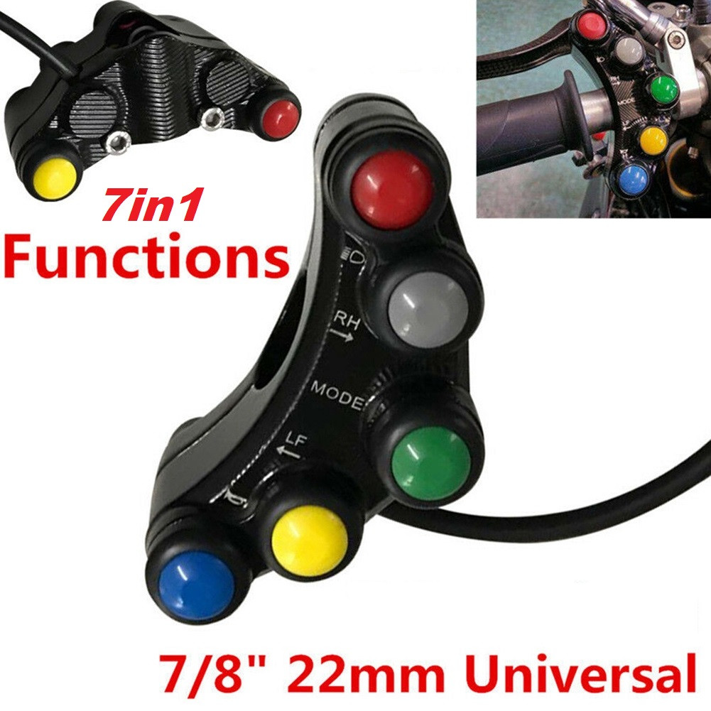 Motorcycle Universal 7-Button Handlebar Mount ON/OFF Start Switch Headlight Turn Signal Fog Lights Horn