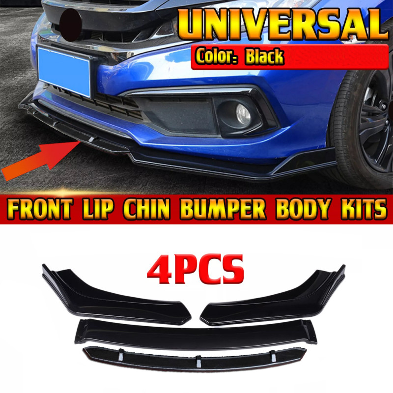 4x Matte Black Universal Front Bumper Diffuser Lips Body Kit Front Bumper Lip