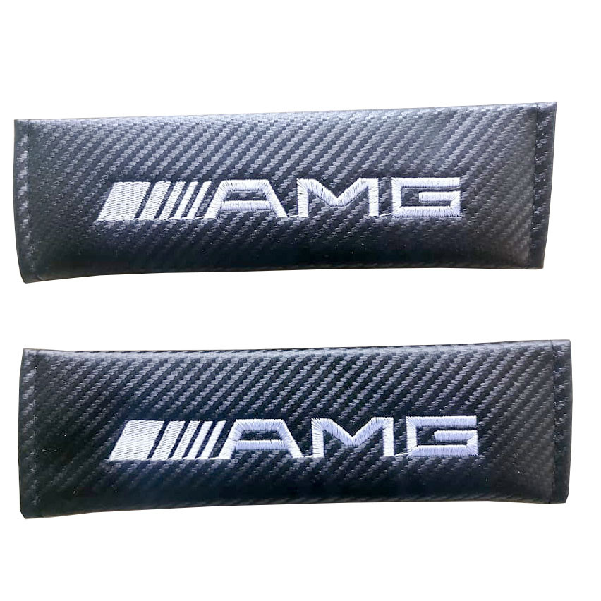 2pcs AMG Mercedes benz Car Seat Belt Shoulder Pad Carbon Fiber Sports Design Seat Belt Cover