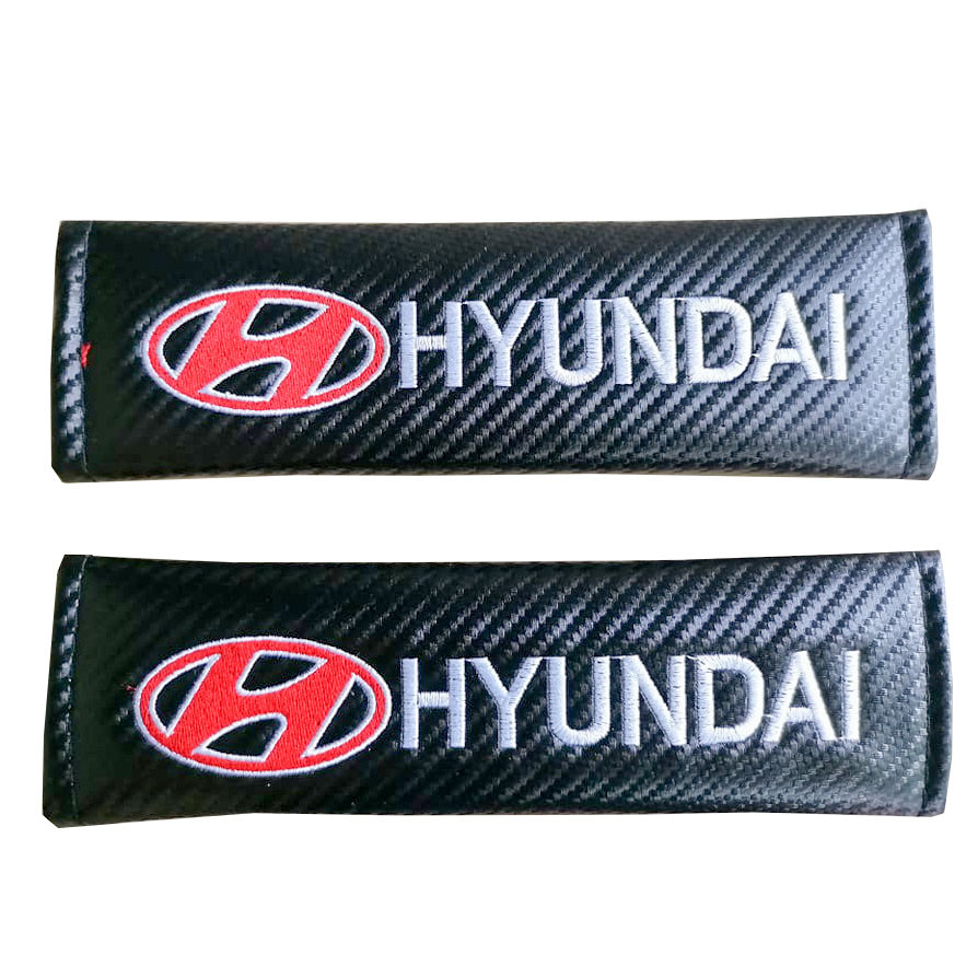 HYUNDAI Red logo 2pcs Car Seat Belt Shoulder Pad Carbon Fiber Sports Design Seat Belt Cover