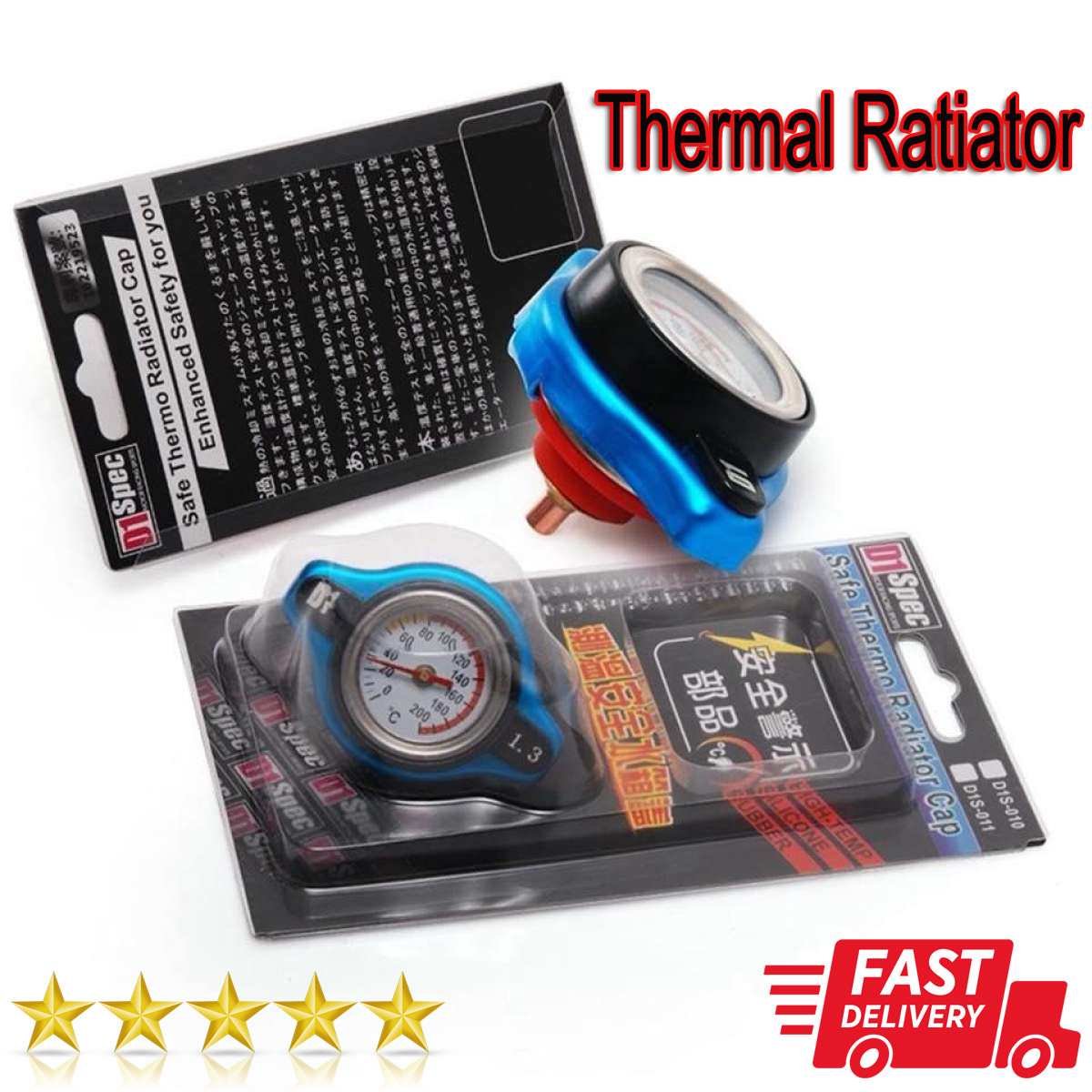 D1 Spec Thermostatic Gauge Radiator Cap Bar Small Head Blue Color (1.3)