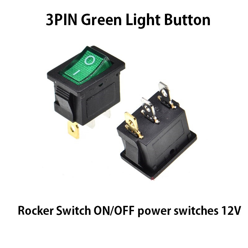 KCD2 3PIN Switch Green Led Light Color ON/OFF power switches 12V 1PC