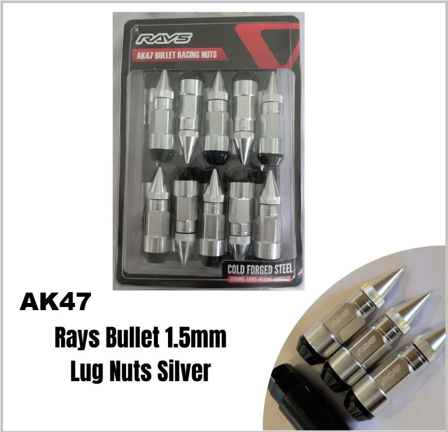 SILVER 20pcs Rays Lugnuts 1.5mm Lug Nuts AK47 Racing Nuts with Spike for Toyota/Honda/Mitsubishi