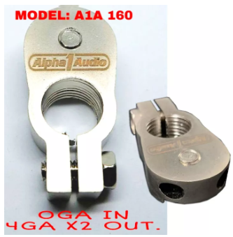 2PCS Alpha 1 Audio Car Battery Terminal With 2out 4GA Cable Wire +Positive -Negative Pole  Audio Silver Plated