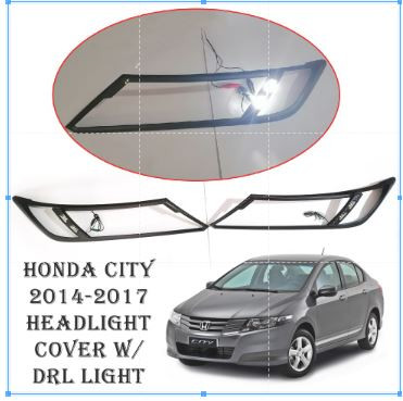 Honda City 2014-2017 Head Light Cover Garnish Carbon Fiber with DRL Led Light White