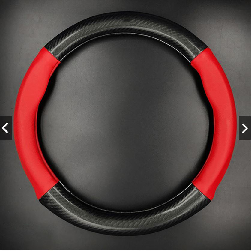 RED Carbon Fiber Leather Steering Wheel Cover Universal Fitting