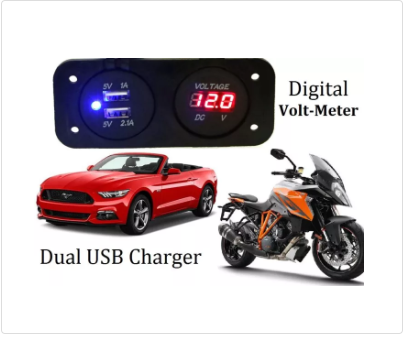 RED Voltmeter Dual Car 2 USB Port Charger With DC Volt meter Digital Auto Motorcycle Waterproof