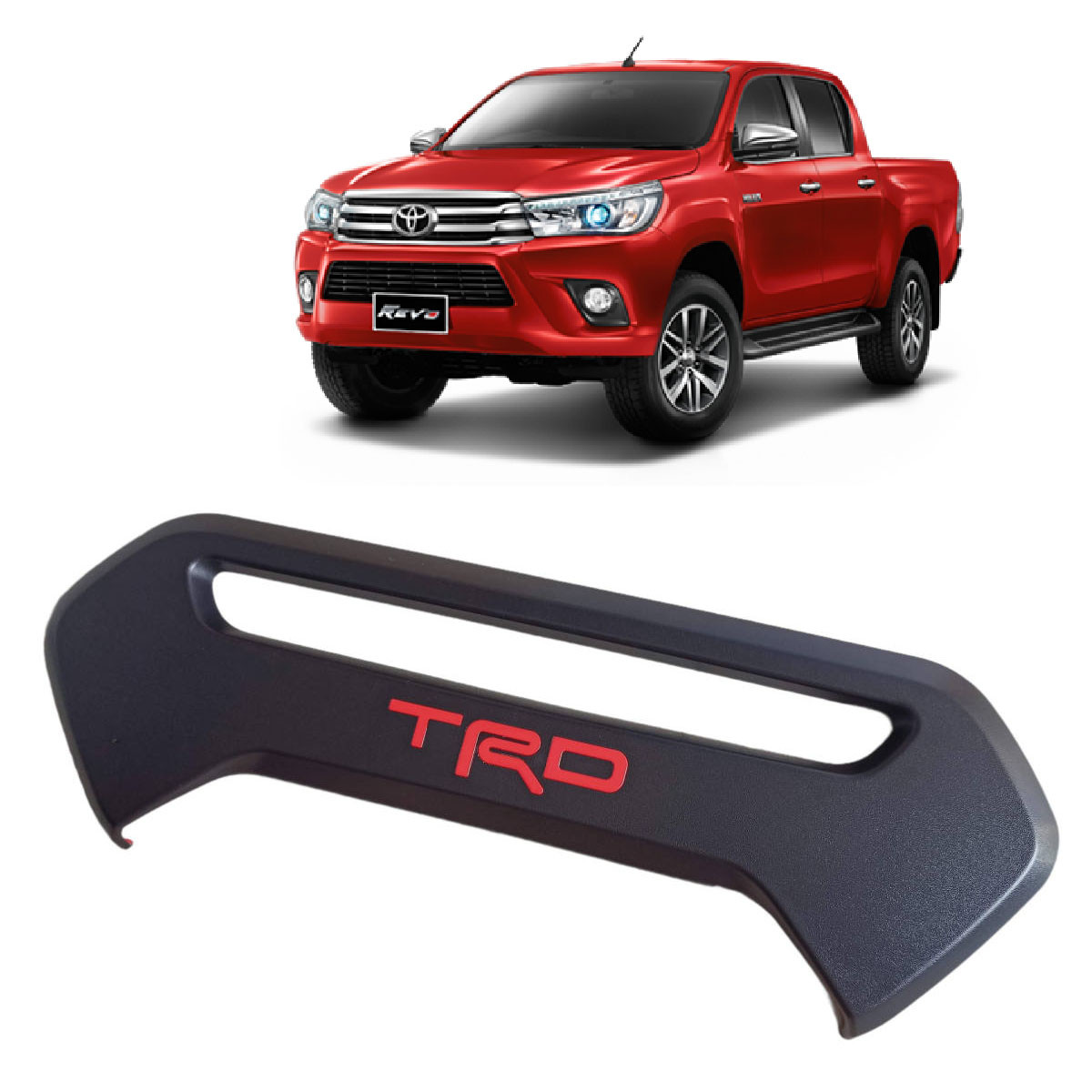 XHQP-TS007 TOYOTA HILUX REVO (TRD RED LETTE) DOOR HANDLE COVER Tailgate Matte Black