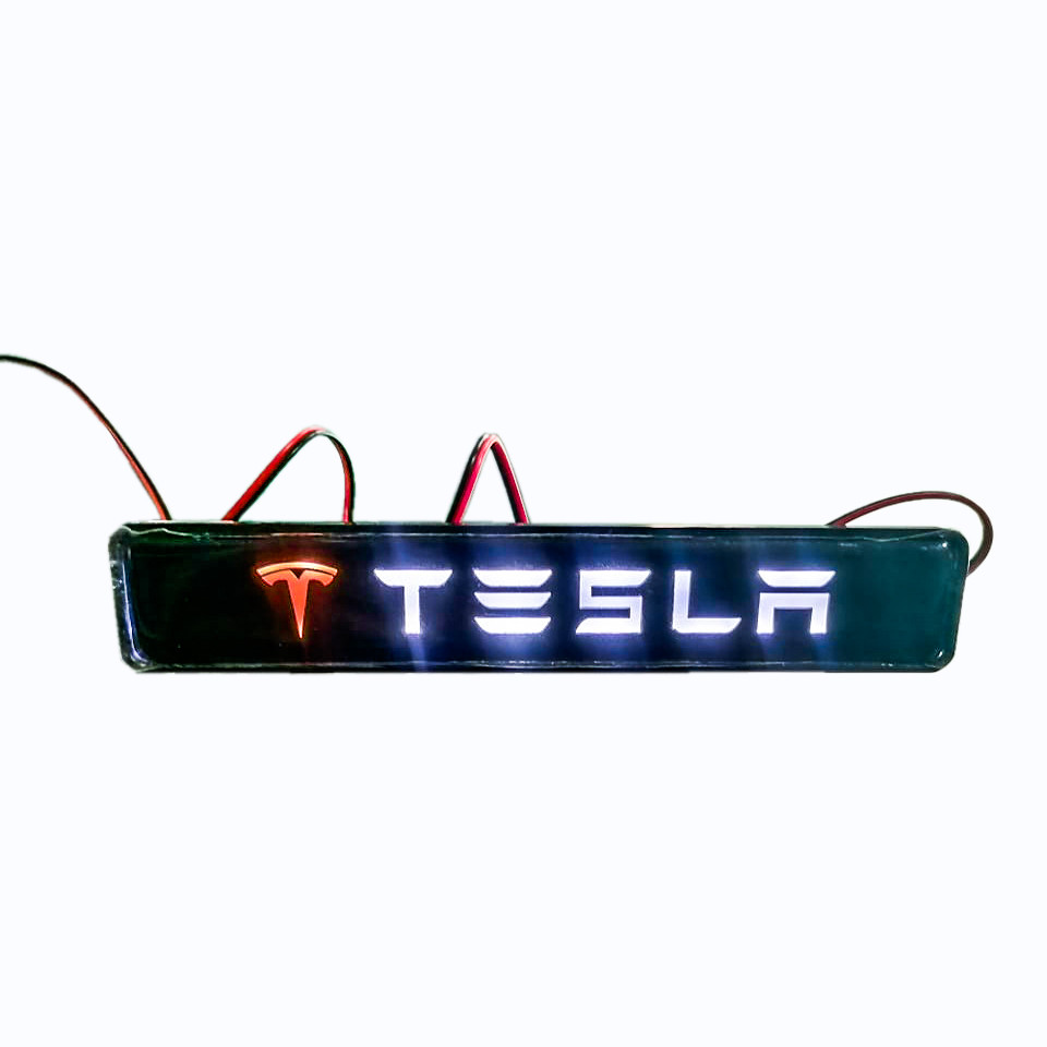 1Pc TESLA Car Front Grille Luminous Emblem Badge LED Decoration Lights Car Logo