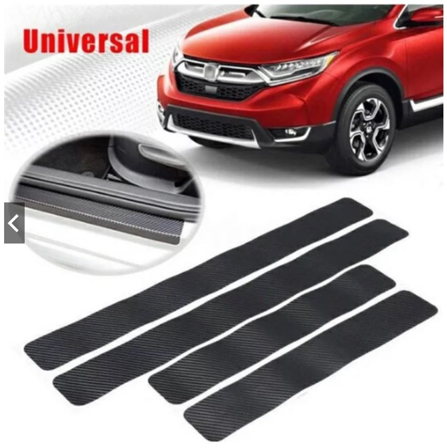 4pcs Car Universal Door Step Sill Sticker Vinyl Doors Sill Protector Matte Black Carbon