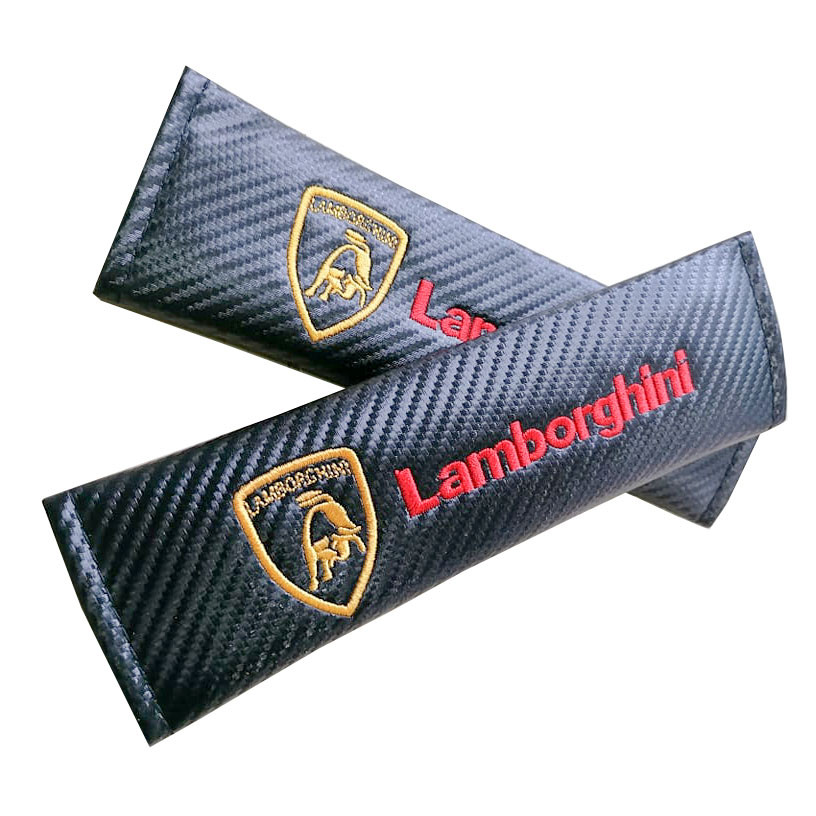 LAMBORGHINI 2pcs Car Seat Belt Shoulder Pad Carbon Fiber Sports Design Seat Belt Cover