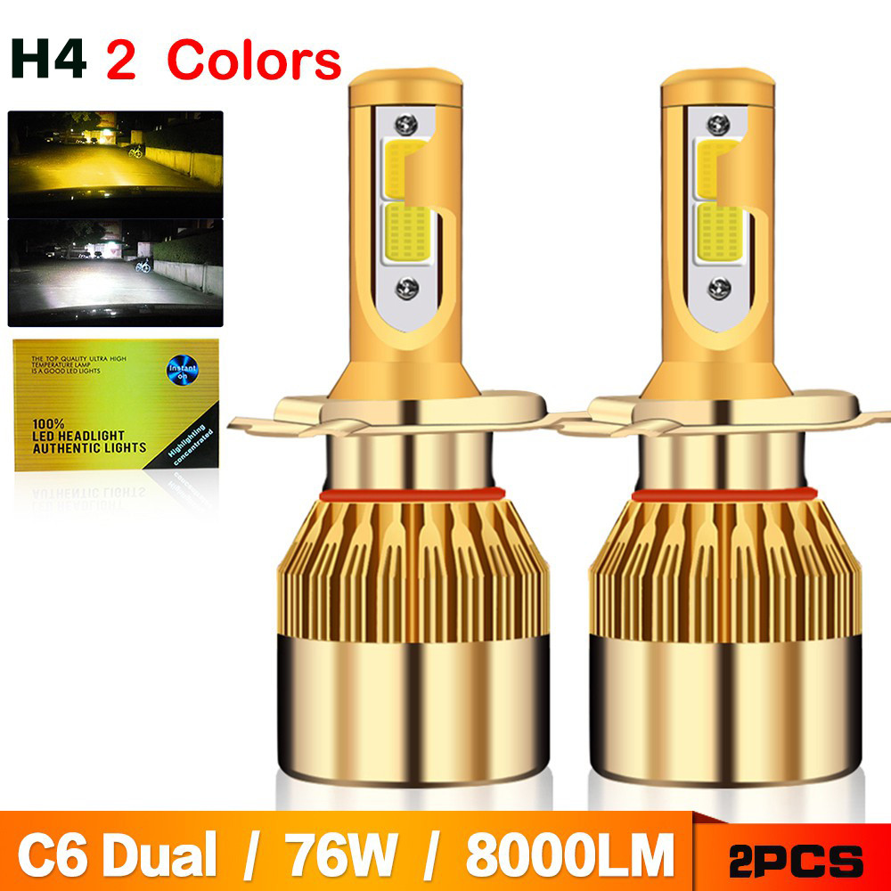 100% LED HEADLIGHT AUTHENTIC LIGHTS DUAL COLOR 4500 lumens 2 Color LED Bulbs White Yellow H4