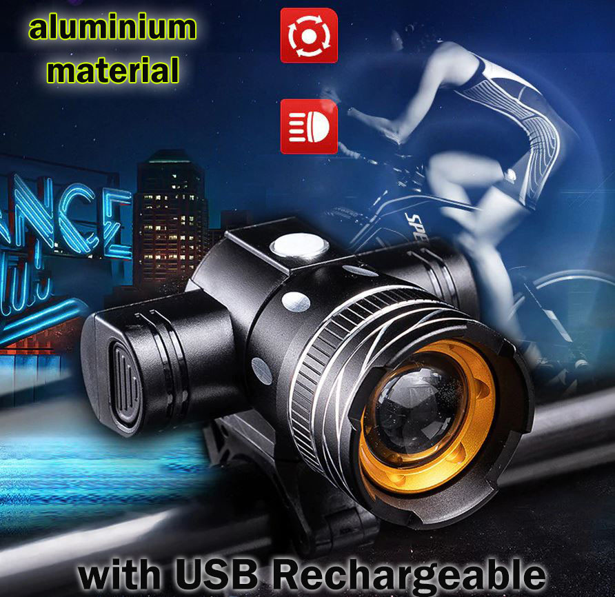 Bicycle Headlights White Super Bright LED Rechargeable Battery Zoom Light Bike Lamp
