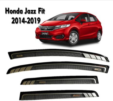 Honda Jazz Fit 2014-2019 Rain Sun Visor Gutter Aeromax Titanium 2 Tone 8CM Black Net