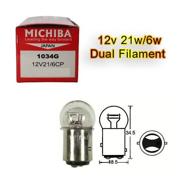 MICHIBA Tail Light Bulb Small Head BAY15D 12V 21/6W Light Bulb 12v 21w/6w Dual Filament 1PC