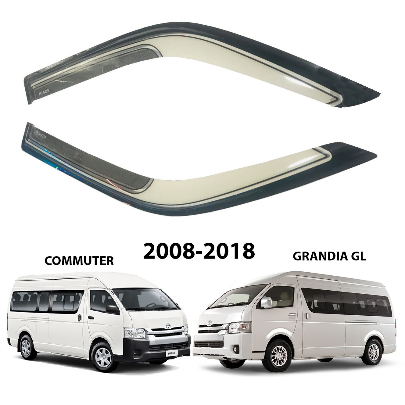 CDMYD-010C Toyota HIACE 2008-2018 GRANDIA GL/COMMUTER Two Tone Rain Visor White+Black Two-Toned