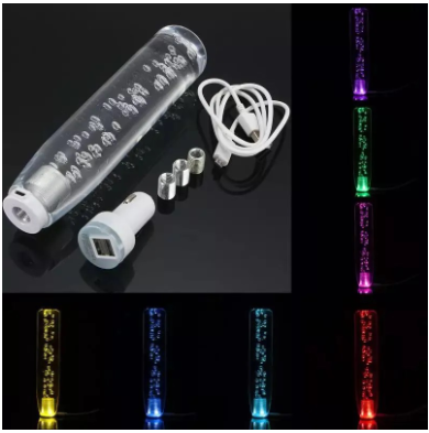 25cm WHITE Crystal Bubble Gear Shift Knob with LED Light Color Manual Cars