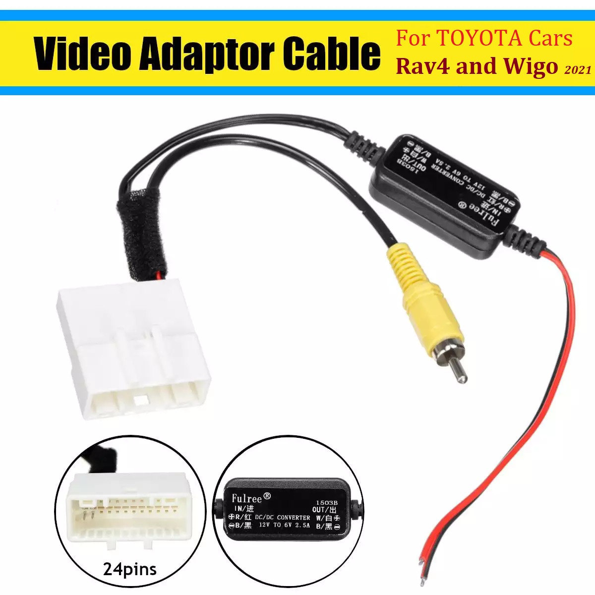 Car Video Adaptor Cable Reverse Camera Wiring Connector 12v to 5v For Toyota RAV4 and Wigo 2021