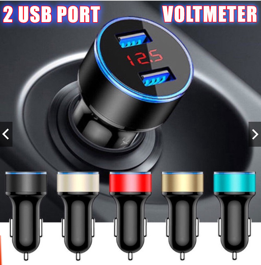 3.1A Dual USB Port Car Charger with LCD Display Volt Meter 12v