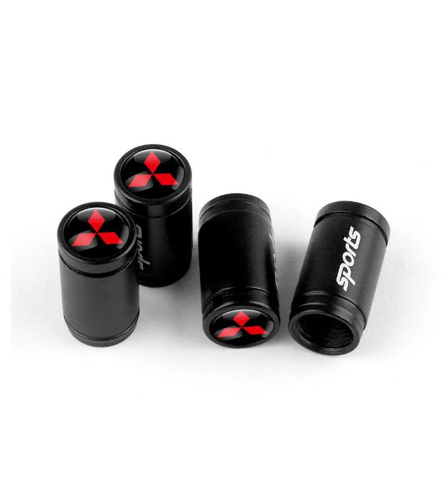 BLACK MITSUBISHI 4pcs Tire Air Valve Caps cover SPORTS Aluminum Alloy Car Wheel Tyre Stem Air Caps Colored