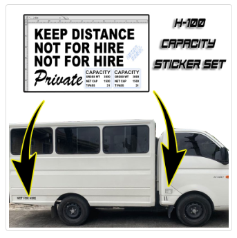 H100 Capacity Sticker and Not For Hire Private and Keep Distance