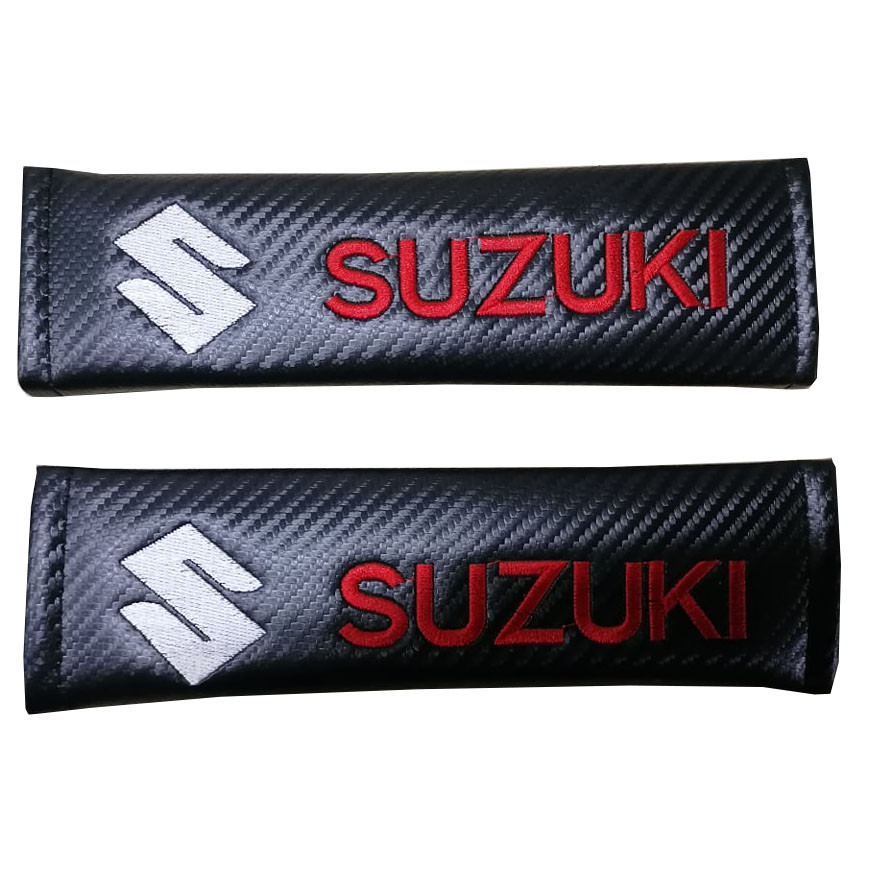 SUZUKI Red Letter 2pcs Car Seat Belt Shoulder Pad Carbon Fiber Sports Design Seat Belt Cover
