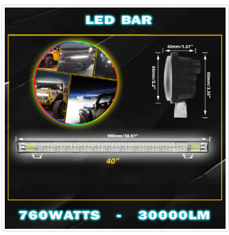 40inch Led Light Bar Work Light Led bar 3-Row 30000LM 760w 6500k 4x4 Truck ATV Car Roof Offroad
