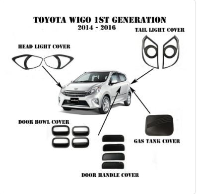 Toyota Wigo 2014-2016 1st Gen Garnish Cover Combo Set Matte Black