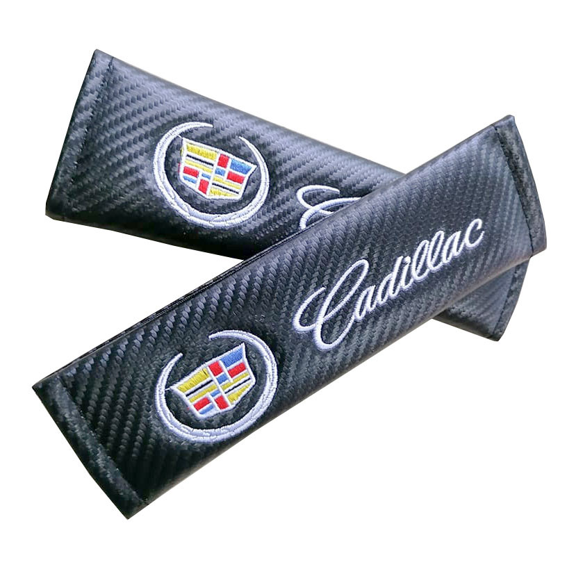 CADILLAC 2pcs Car Seat Belt Shoulder Pad Carbon Fiber Sports Design Seat Belt Cover