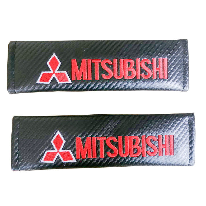 MITSUBISHI 2pcs Car Seat Belt Shoulder Pad Carbon Fiber Sports Design Seat Belt Cover