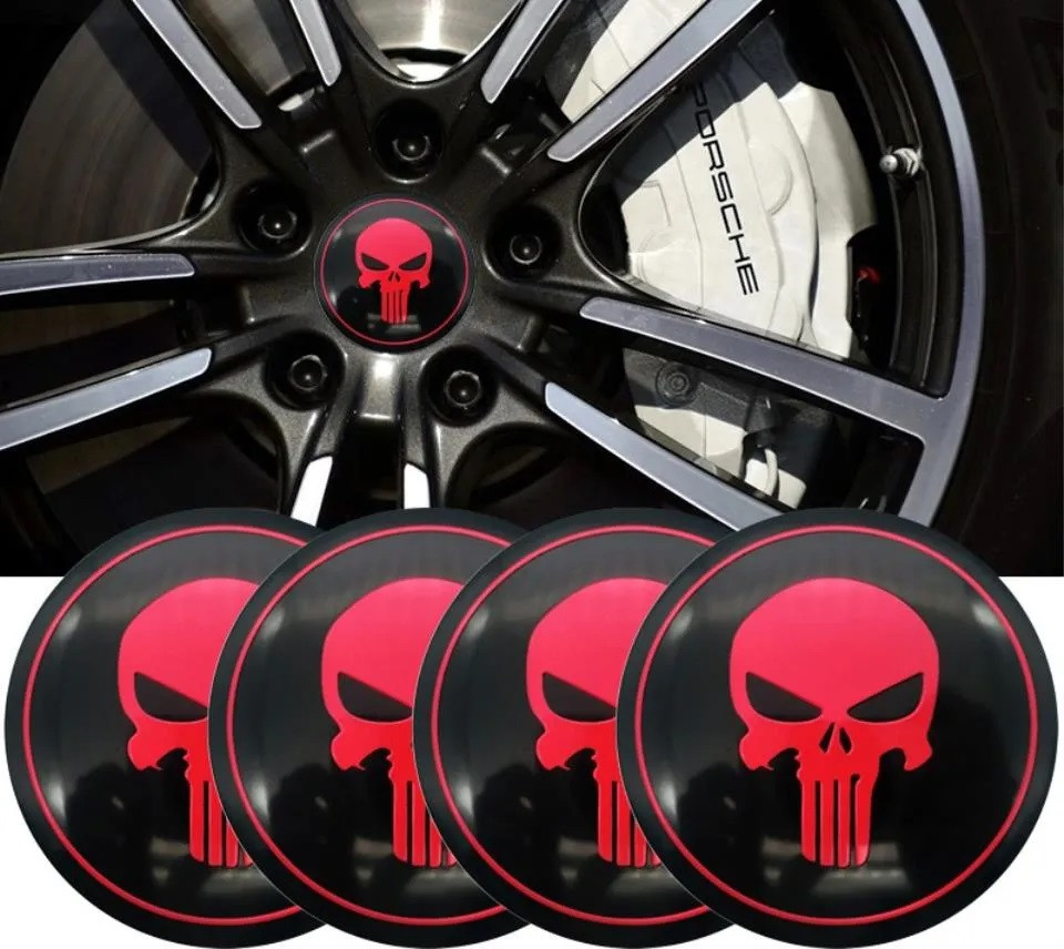 4pcs 56mm Punisher Car Steering Tire Wheel Center Car Sticker Hub Cap Emblem 3D