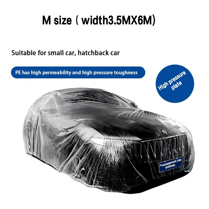 MEDIUM - PE CAR COVER Transparent Clear PE film rain cover Cars Hatchback Sedan