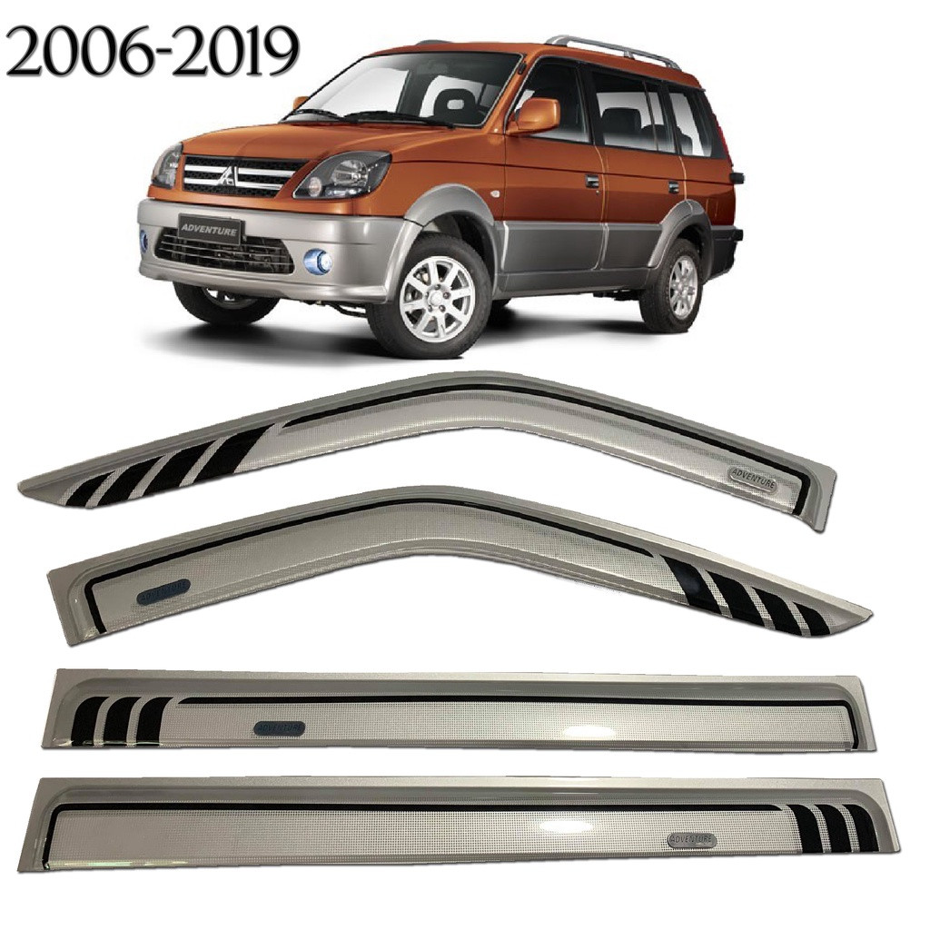 2006-2019 Mitsubishi Adventure Rain Sun Visor Gutter Aeromax Titanium 2 Tone 10CM Silver Net