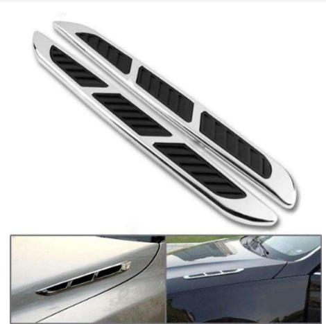 2Pcs Chrome Black Air Vent Car Hood Side Fender Air Intake Flow Vent Design Black Rubber Cover