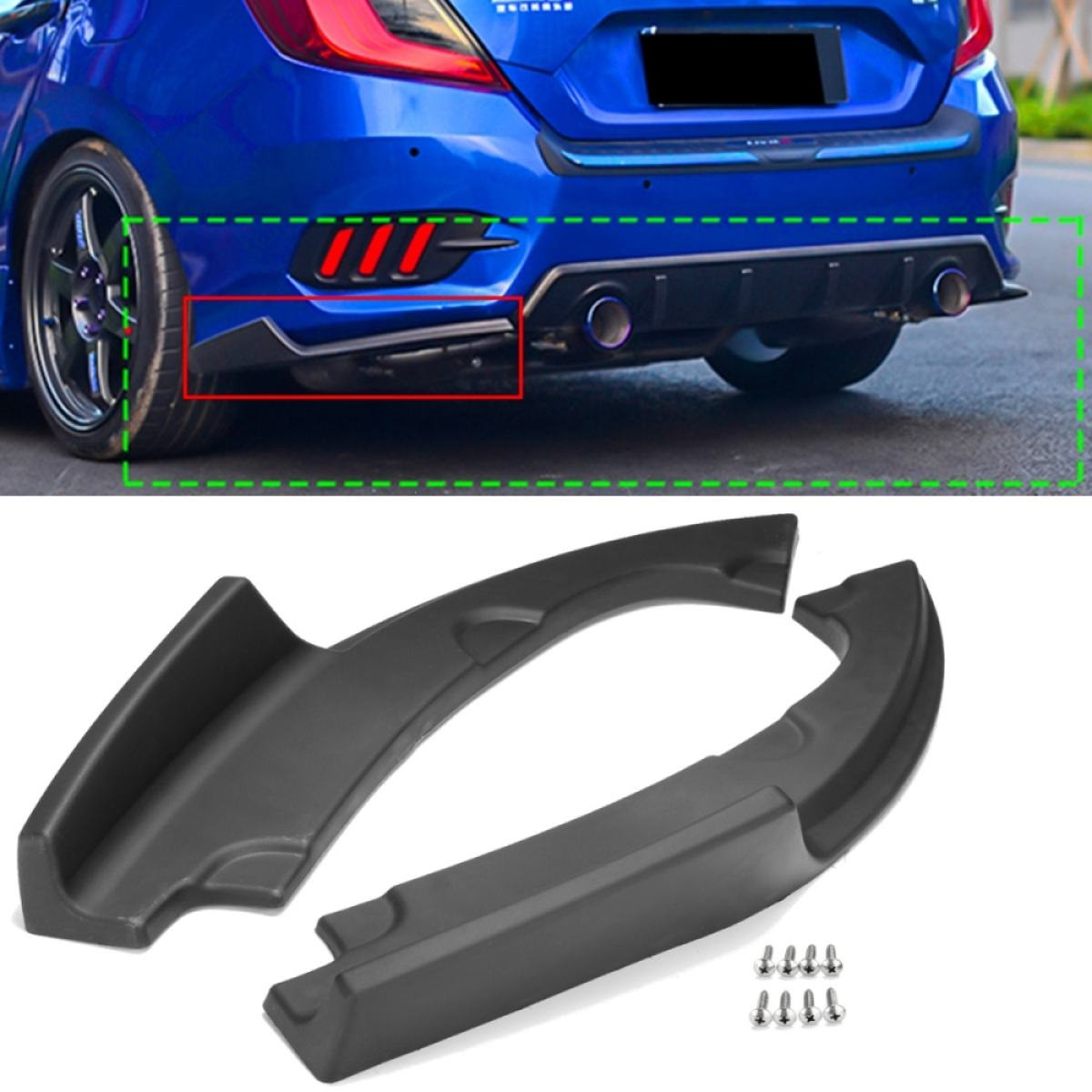 XHQP-RS001 2016-2020 HONDA CIVIC FC REAR BUMPER LIP WRAP ANGLE SIDE DIFFUSER MATTE BLACK