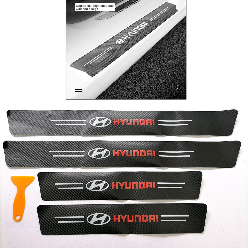 HYUNDAI Carbon Fiber Decal Car Door Step Sill Protector Sticker Decal 4pcs