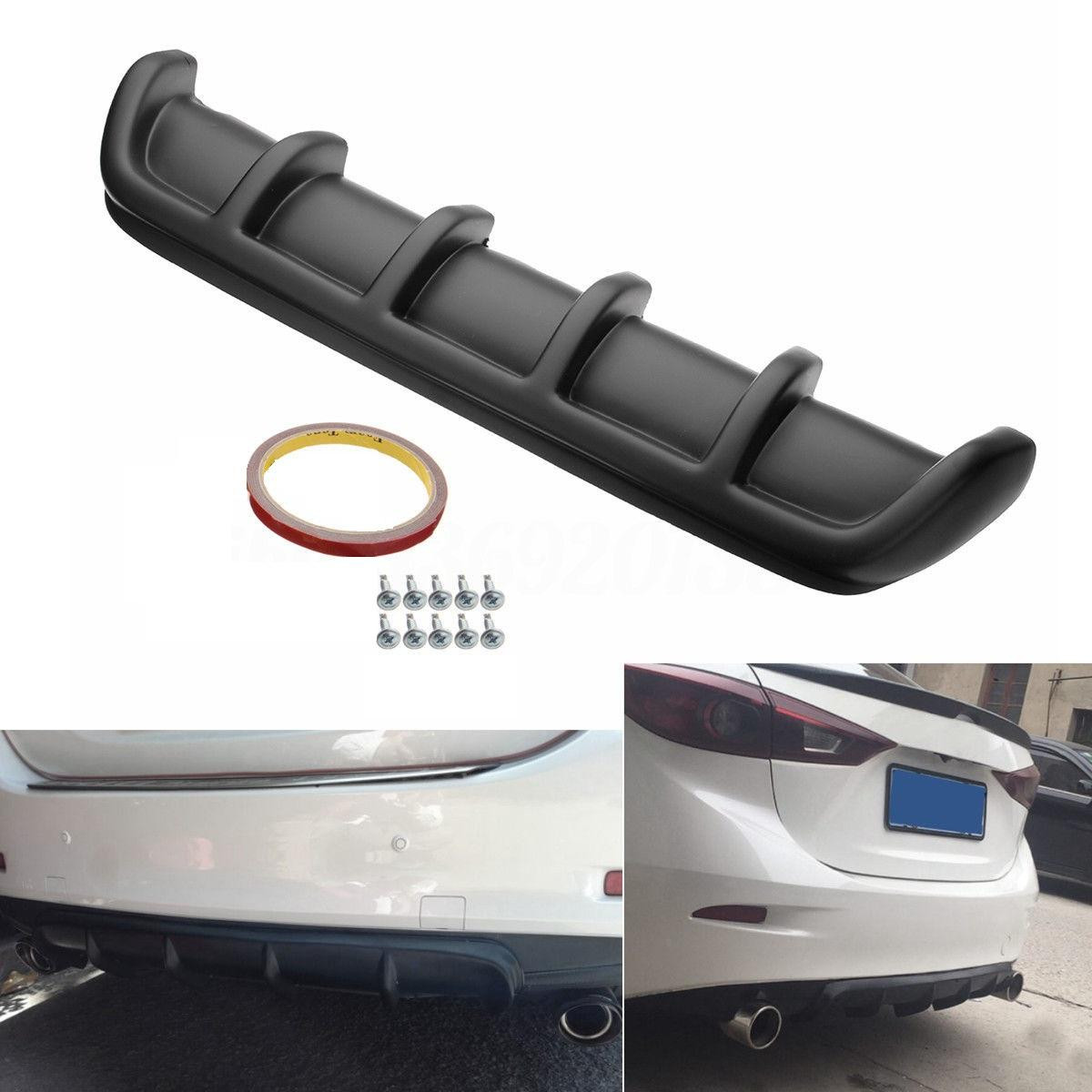 Rear Bumper Diffuser Universal Black ABS Air Chin 6 Fin Car Rear Shark Curved Bumper Diffuser Kit Glossy Black