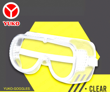 YUKO Safety Goggles Clear Silicone with Garter Strap Polycarbonate