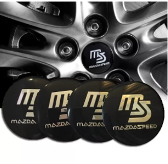 4PCS 56mm MS Mazda Speed Car Center Cap Emblem Wheel sticker Hub Caps Mags Black 3D