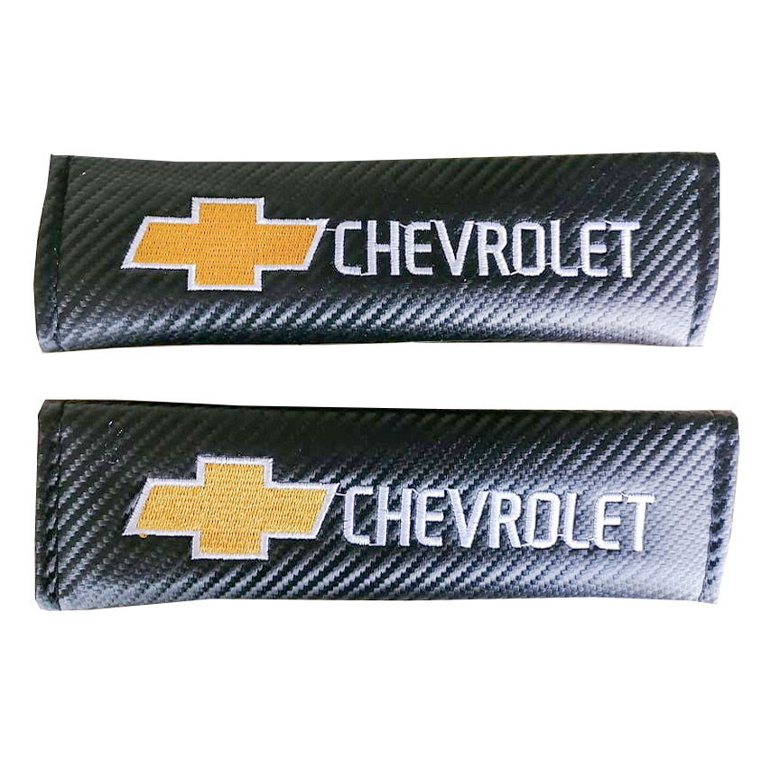 CHEVROLET white Letter 2pcs Car Seat Belt Shoulder Pad Carbon Fiber Sports Design Seat Belt Cover