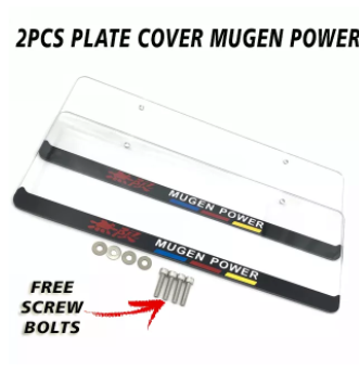 2Pcs Car Plate Cover with MUGEN POWER Logo Universal FREE SCREW BOLTS STAINLESS