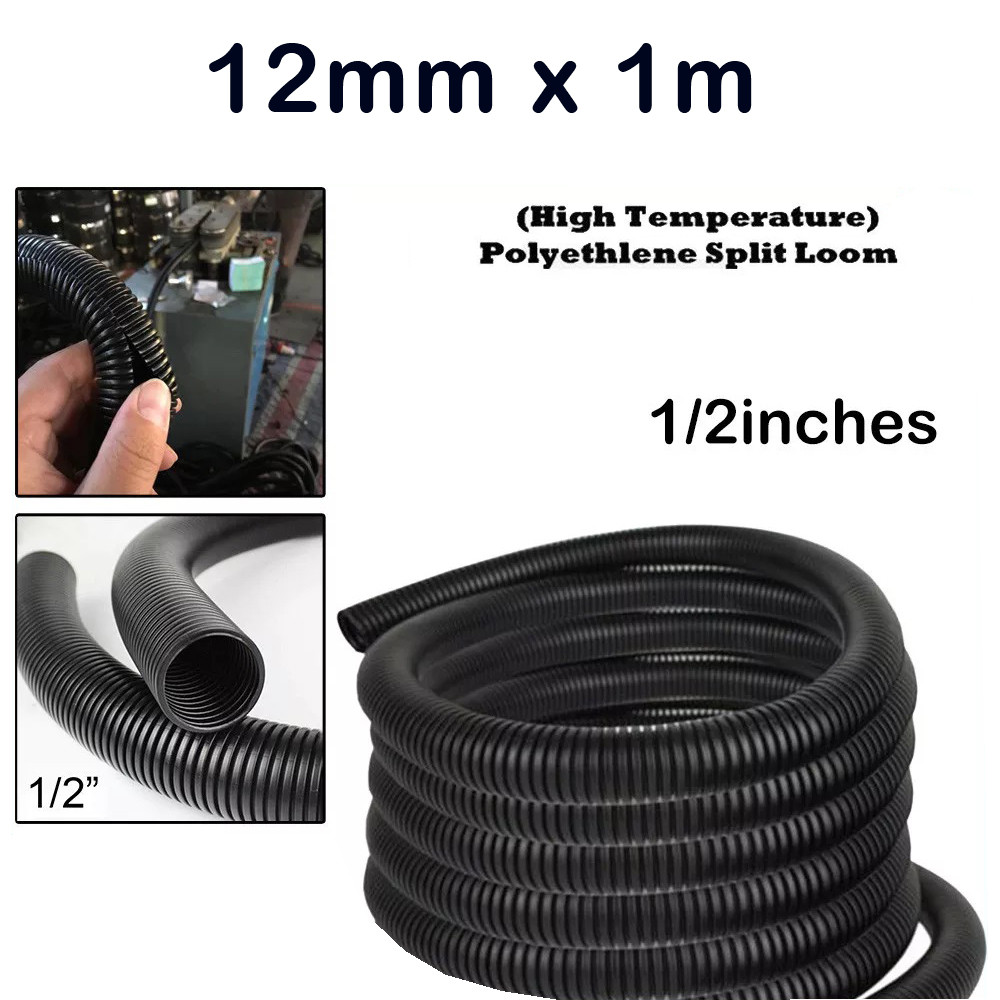 1 Meter Black Split Loom Wire Flexible Tubing Conduit Hose Cover Black Sleeve 1/2" 12mm x 100cm