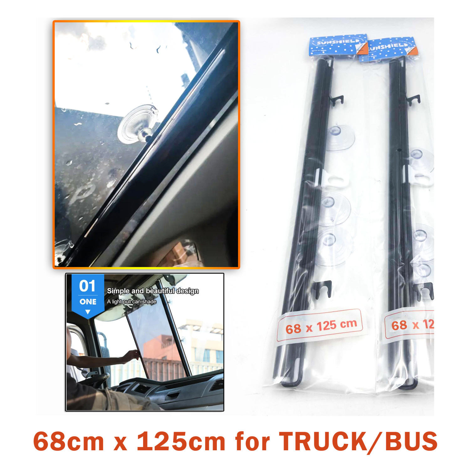 68cm x 125cm SUNSHIELD Universal Car Tint Rolling Shade for TRUCK / BUS windshield Cover