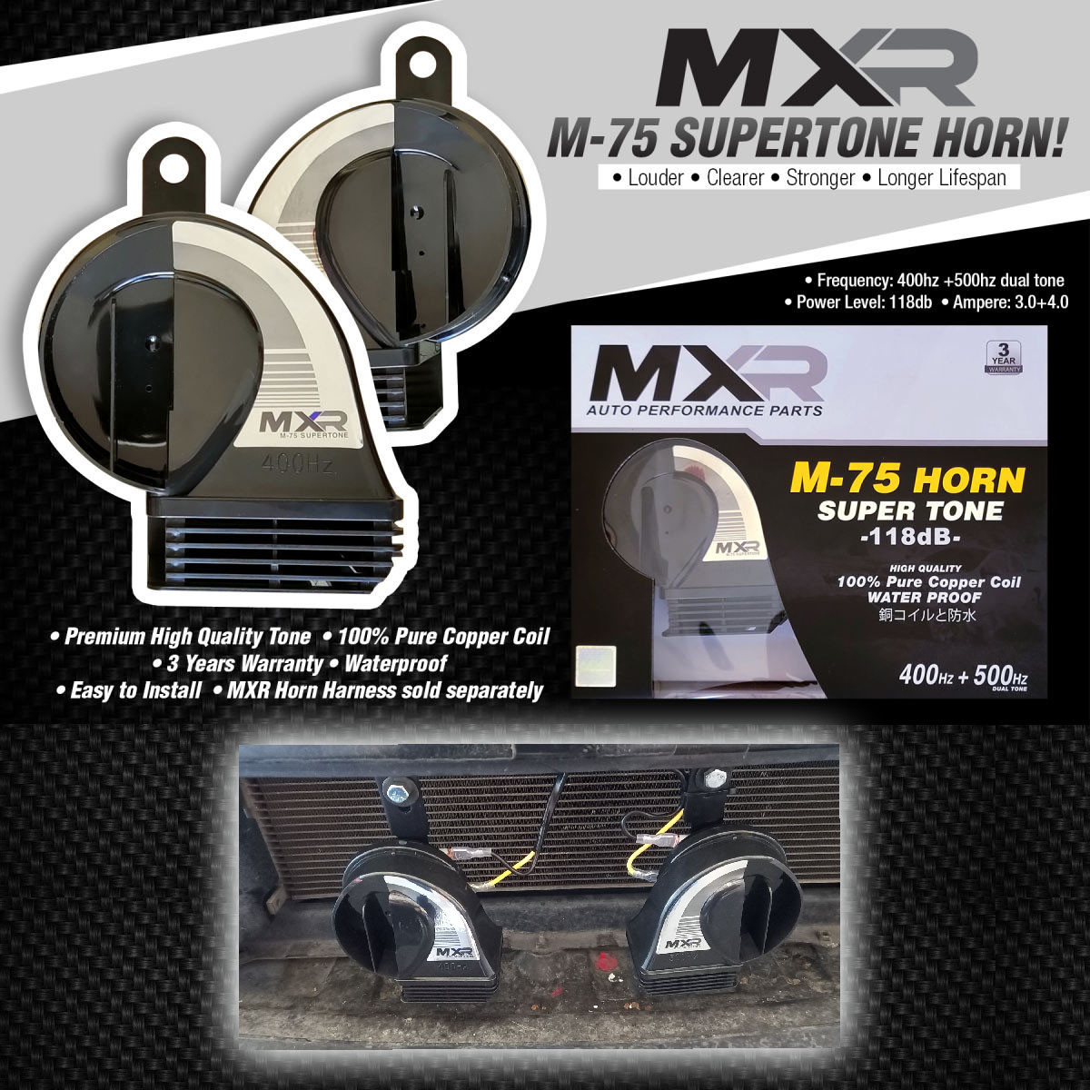 MXR M-75 SUPERTONE HORN Hi/Lo 100% Pure Copper Coil 400Hz+500Hz Super Tone