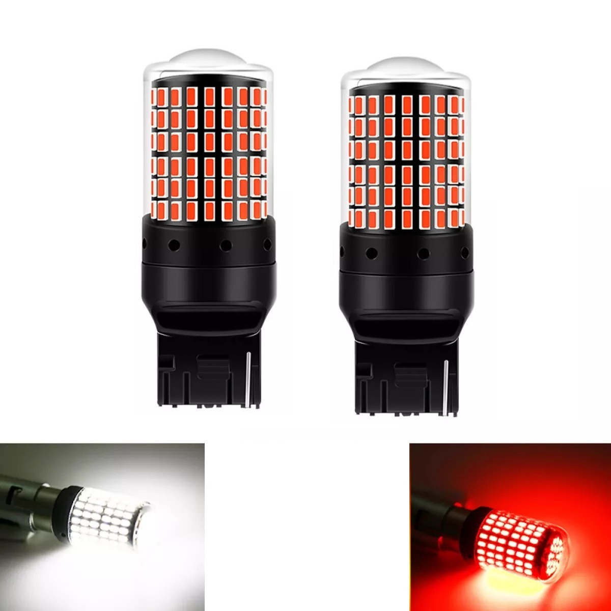 MSM-3145 RED 2PCS 144 LED T20 Bulb Tail Light Signal Lights Single Contact Bulbs